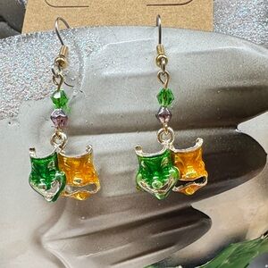 Mardi Gras Green and Gold Mask Earrings 2/$22